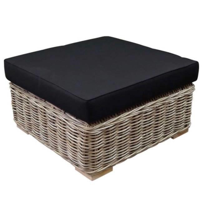 Nissah voetenbank 75x75xH43 cm naturel rotan - olefin black, Tuin en Terras, Tuinmeubel-accessoires, Nieuw, Ophalen of Verzenden