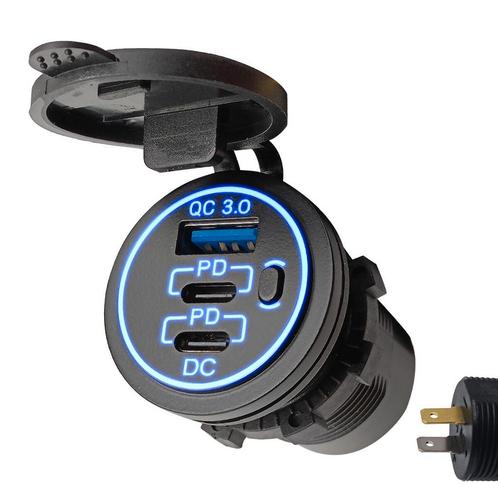 ProRide 12V USB/USB C Autolader 3 Poorten met schakelaar -, Doe-het-zelf en Verbouw, Elektra en Kabels, Nieuw, Verzenden