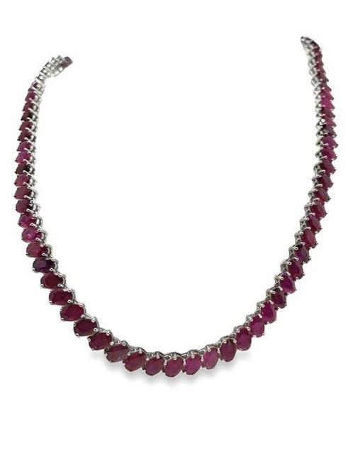 Halsketting - 14 karaat Witgoud - 41.71ct. tw. Robijn, Sieraden, Tassen en Uiterlijk, Kettingen