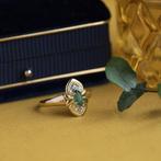 Gouden ring met smaragd en diamant 18 krt, Sieraden, Tassen en Uiterlijk, Ringen, Nieuw, Ophalen of Verzenden