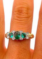 Zonder Minimumprijs - Ring - 9 kt. Geel goud, Zilver Smaragd, Nieuw