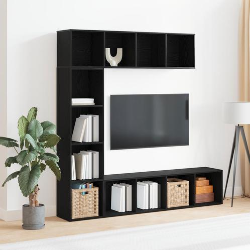 vidaXL Boekenkasten 3 stuks Zwart Eiken 36x30x143 cm, Huis en Inrichting, Kasten | Boekenkasten, Nieuw, Overige houtsoorten, Verzenden