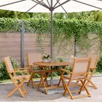vidaXL 5-delige Tuinset massief hout en stof taupe, Tuin en Terras, Verzenden, Nieuw, Hardhout, Tuinset