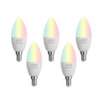 Set van 5 Smart E14 LED lampen C37 opaal RGBW 4.9W 470 lm, Nieuw