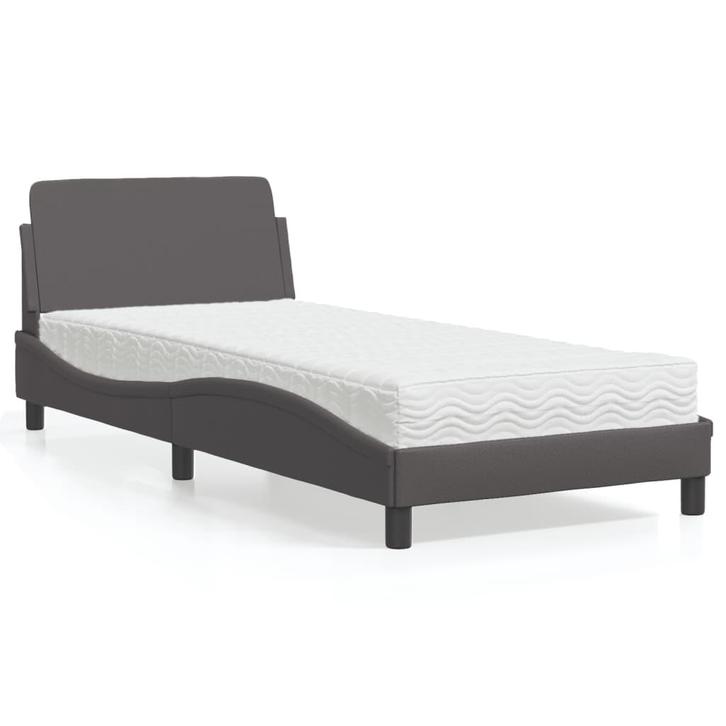 vidaXL Bed met matras Dover kunstleer grijs 90x200 cm, Huis en Inrichting, Slaapkamer | Bedden, 90 cm, 200 cm, Grijs, Eenpersoons