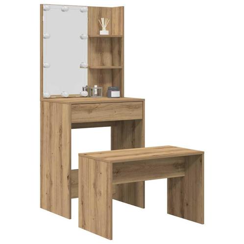 vidaXL Kaptafelset met LED-verlichting bewerkt hout, Huis en Inrichting, Tafels | Kaptafels, Nieuw, Verzenden