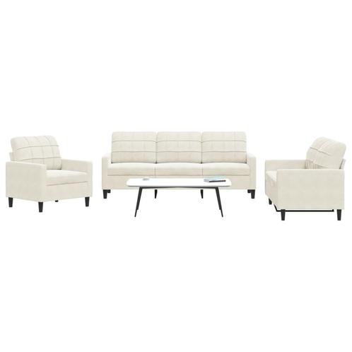 vidaXL 3-delige Loungeset met kussens fluweel crèmekleurig, Huis en Inrichting, Banken | Bankstellen, Nieuw, Stof, Vierpersoons of meer