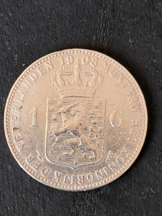 Nederland. Wilhelmina. 1 Gulden 1908 (Zonder minimumprijs), Postzegels en Munten, Munten | Nederland