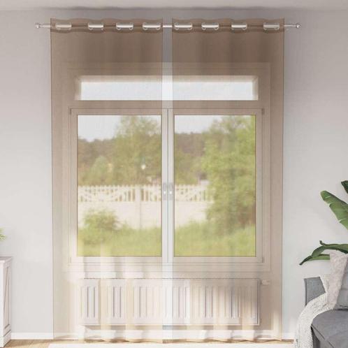 vidaXL Gordijnen voile met doorvoertules 2 st lichtbruin, Huis en Inrichting, Stoffering | Gordijnen en Lamellen, Bruin, Nieuw