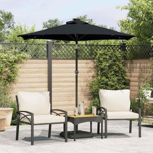 vidaXL Parasol met LEDs en stalen paal 225x225x212 cm zwart, Tuin en Terras, Parasols, Nieuw, 2 tot 3 meter, Verzenden