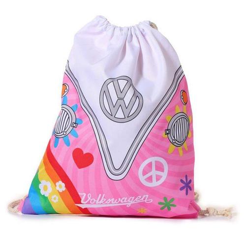 Trekkoord tas Gerecycled - Volkswagen T1 Roze Summer Love NI, Sieraden, Tassen en Uiterlijk, Tassen | Rugtassen, Nieuw, Ophalen of Verzenden