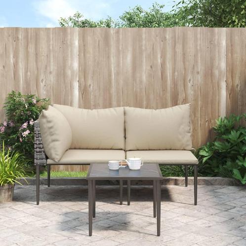 vidaXL 3-delige Loungeset met kussens poly rattan grijs, Tuin en Terras, Tuinsets en Loungesets, Loungeset, Nieuw, Rotan, Verzenden