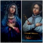 Scuola boema (XVIII) - Vergine e San Luigi Gonzaga (Dipinto, Antiek en Kunst