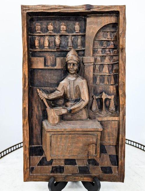 Relief en Bois ancien Apothicaire - Reliëf, Apothicaire -, Antiek en Kunst, Curiosa en Brocante
