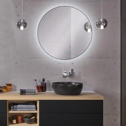 Sani Royal Ronde Badkamerspiegel Mat Zwart met LED, Huis en Inrichting, Woonaccessoires | Spiegels