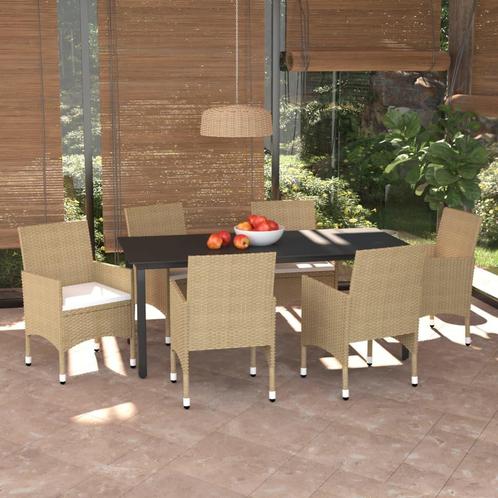 vidaXL 7-delige Tuinset met kussens poly rattan beige, Tuin en Terras, Tuinsets en Loungesets, Tuinset, Nieuw, Rotan, Verzenden