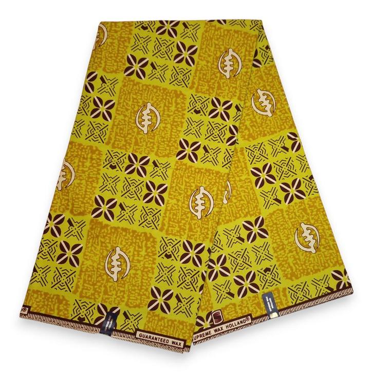 Afrikaanse wax print stof - Groen en Bruin Tribal Squares -, Hobby en Vrije tijd, Stoffen en Lappen, Nieuw, Ophalen of Verzenden