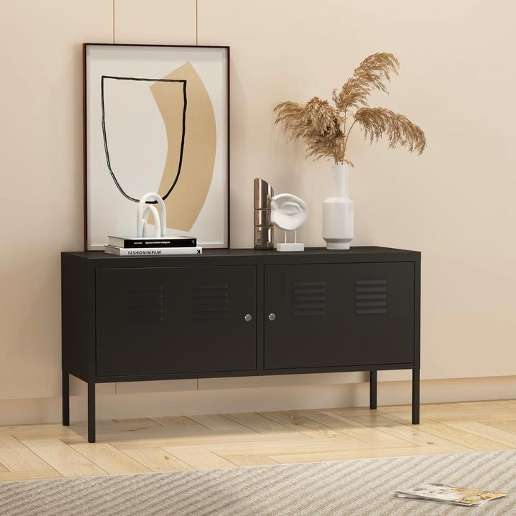 Commode Pyhtää 118x40x60 cm staal zwart mat [en.casa], Huis en Inrichting, Kasten | Dressoirs, Verzenden