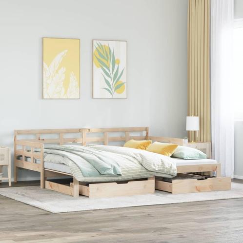 vidaXL Slaapbank met onderschuifbed en lades zonder matras, Huis en Inrichting, Slaapkamer | Bedden, 90 cm, 200 cm, Bruin, Eenpersoons