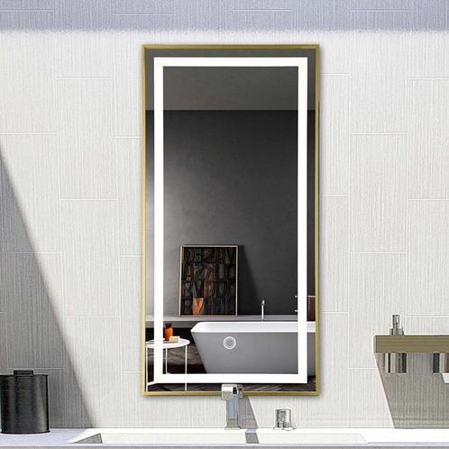 LED spiegel rechthoek met gouden frame - 600x1000mm, Huis en Inrichting, Woonaccessoires | Spiegels, Nieuw, 50 tot 75 cm, 100 tot 150 cm