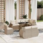 vidaXL 9-delige Loungeset met kussens poly rattan beige, Verzenden, Nieuw, Rotan, Loungeset