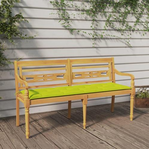 vidaXL Bankje Batavia met heldergroen kussen 150 cm massief, Tuin en Terras, Tuinbanken, Nieuw, Teakhout, Verzenden