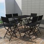 vidaXL 7-delige Tuinset inklapbaar staal poly rattan zwart, 6 zitplaatsen, Nieuw, Tuinset, Verzenden