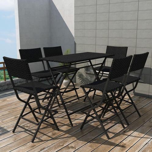 vidaXL 7-delige Tuinset inklapbaar staal poly rattan zwart, Tuin en Terras, Tuinsets en Loungesets, Tuinset, Nieuw, 6 zitplaatsen