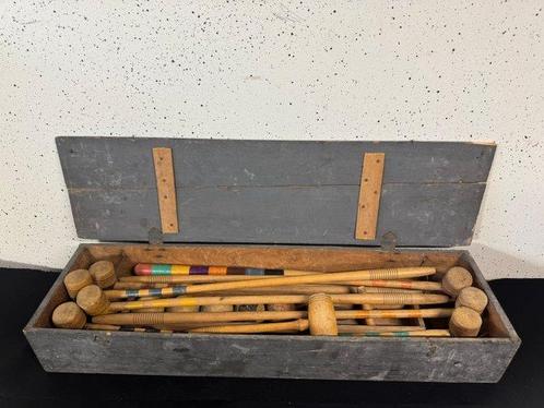 Spelstuk - Vintage Houten Qroucet Spel Set en Opbergkist -, Antiek en Kunst, Curiosa en Brocante