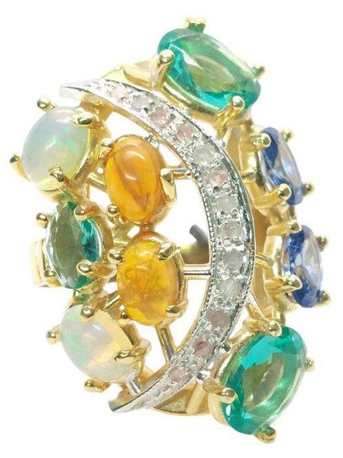 Zonder Minimumprijs - Ring - 9 kt. Geel goud, Zilver Smaragd, Sieraden, Tassen en Uiterlijk, Ringen