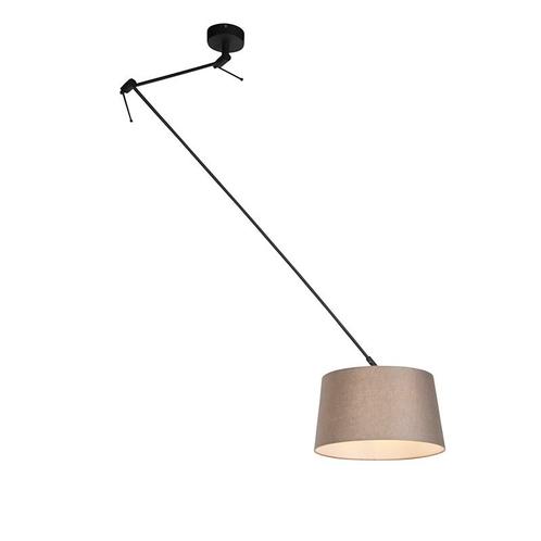 Hanglamp zwart met linnen kap taupe 35 cm - Blitz, Huis en Inrichting, Lampen | Hanglampen