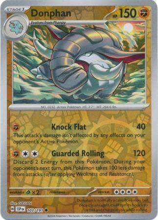 Donphan 103/191 reverse holo surging sparks, Hobby en Vrije tijd, Verzamelkaartspellen | Pokémon, Losse kaart, Nieuw, Foil, Ophalen of Verzenden