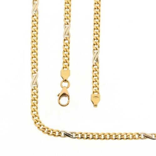 Bicolor gouden gourmet schakel ketting | 46 cm (witgoud), Sieraden, Tassen en Uiterlijk, Kettingen, Overige kleuren, Gebruikt
