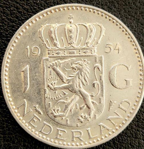 Nederlandse zilveren Gulden 1954, Postzegels en Munten, Munten | Nederland, Losse munt, Koningin Juliana, Zilver, Verzenden