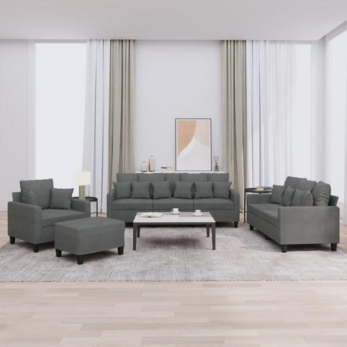 vidaXL 4-delige Loungeset met kussens stof donkergrijs, Huis en Inrichting, Banken | Bankstellen, Nieuw, Stof, Vierpersoons of meer