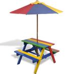 Kinderpicknicktafel- en banken met parasol in vier kleuren, Tuin en Terras, Tuinstoelen, Nieuw, Verzenden