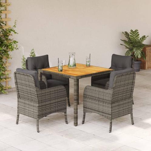 vidaXL 5-delige Tuinset met kussens poly rattan grijs, Tuin en Terras, Tuinsets en Loungesets, Tuinset, Nieuw, Rotan, Verzenden