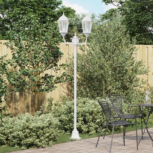 vidaXL Tuinlamp paal 2 lampen E27 220 cm aluminium wit, Tuin en Terras, Buitenverlichting, Nieuw, Verzenden