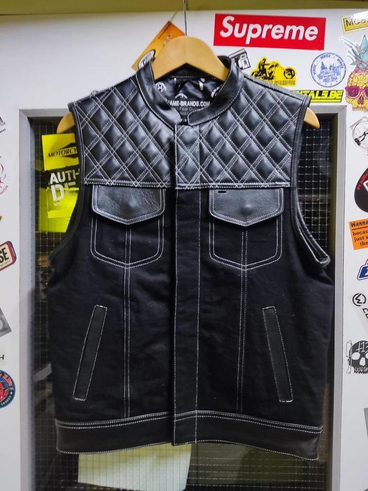 DIAMOND MC MOTOR VEST - RODE OF WITTE STIKSELS - LEER, Motoren, Kleding | Motorkleding, Jas | leer, Dames, Heren, Nieuw met kaartje