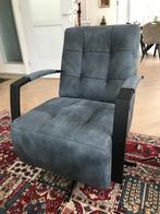 Leren draaifauteuil met stalen frame en stervoet - blauw lee, Huis en Inrichting, Fauteuils, Nieuw, Ophalen of Verzenden, Industrieel