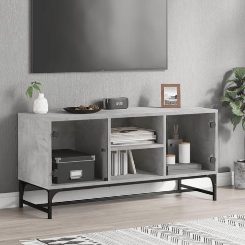 vidaXL Tv-meubel met glazen deuren 102x37x50 cm betongrijs, Huis en Inrichting, Kasten | Televisiemeubels, 25 tot 50 cm, Nieuw