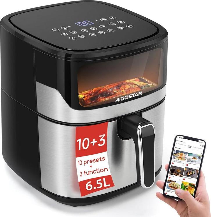 Airfryer XXL - Heteluchtfriteuse - 6.5L - 1600W - Zwart - Ai, Witgoed en Apparatuur, Airfryers, Zo goed als nieuw, Verzenden