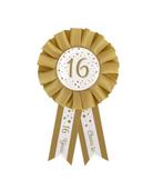 Rozet 16 Jaar Goud Wit 14cm, Hobby en Vrije tijd, Feestartikelen, Verzenden, Nieuw
