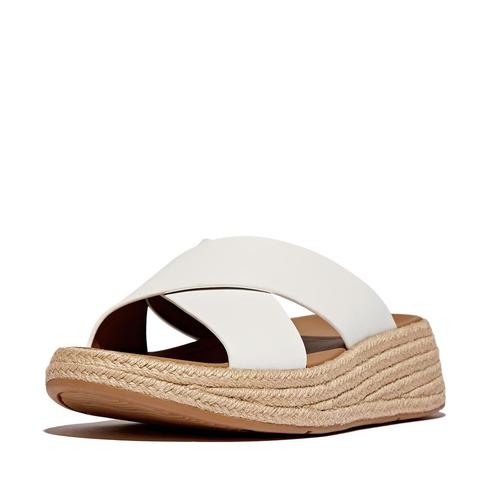 -9% FitFlop  FitFlop F-mode espadrille leather flatform cros, Kleding | Dames, Schoenen, Slippers, Wit, Nieuw, Verzenden
