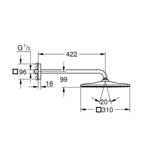 Regendoucheset Grohe Rainshower Mono Cube 31 cm met Wandarm, Doe-het-zelf en Verbouw, Sanitair, Ophalen of Verzenden