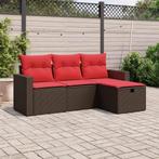 vidaXL 4-delige tuinbankset met kussens, bruin polyrotan, Tuin en Terras, Tuinsets en Loungesets, Verzenden, Nieuw, Rotan