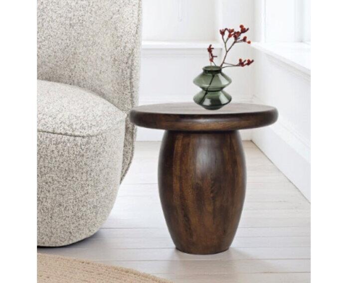 Bijzettafel Balloon rond Mangohout Ø50 cm - Walnoot, Huis en Inrichting, Tafels | Bijzettafels, Nieuw, Ophalen of Verzenden