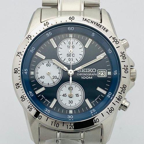 Seiko - Chronograph Blue Dial and White Indicators 100m., Sieraden, Tassen en Uiterlijk, Horloges | Antiek