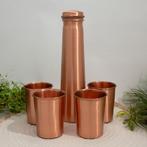 Puur koperen set van fles toren plain ± 950 ml met 4 bekers, Nieuw