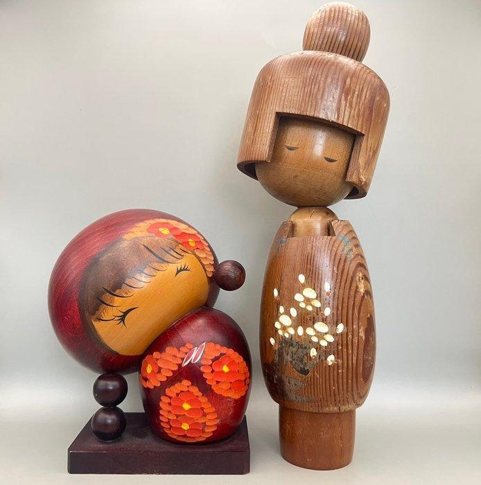 Set van 2 Japanse creatieve Kokeshi-poppen – Satonoko -, Antiek en Kunst, Curiosa en Brocante